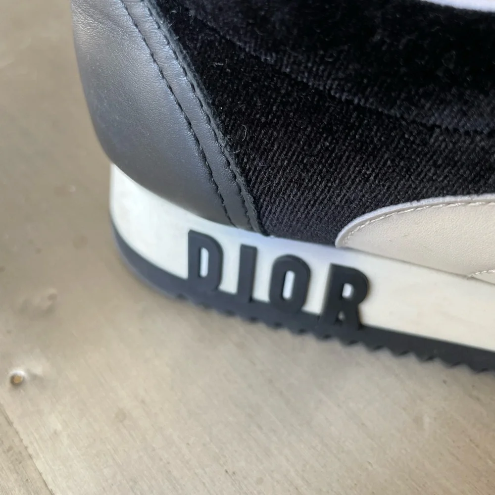 christian Dior black velour white logo sneakers trainers flats sz 38